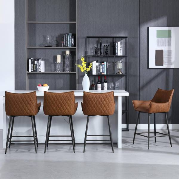 Barhocker Vincent (4er Set) Braun - Metall - Kunstleder - 51 x 90 x 45 cm