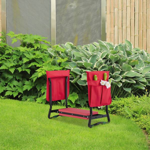 Kniebank für Gartenarbeit Schwarz - Rot - Polyester - Stahl - 65 x 50 x 32 cm