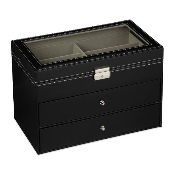 Brillenbox für 18 Brillen Schwarz - Grau - Samt - 34 x 23 x 19 cm
