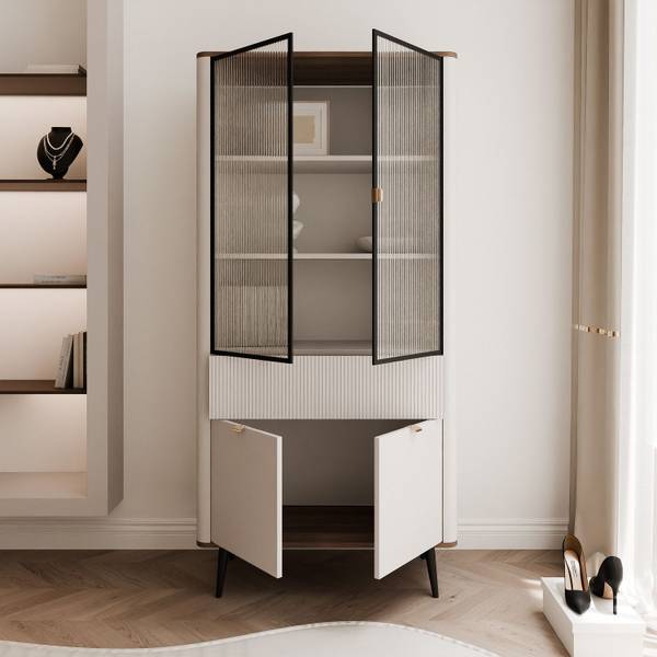 Vitrinenschrank NAVANI 90 Beige - Walnuss
