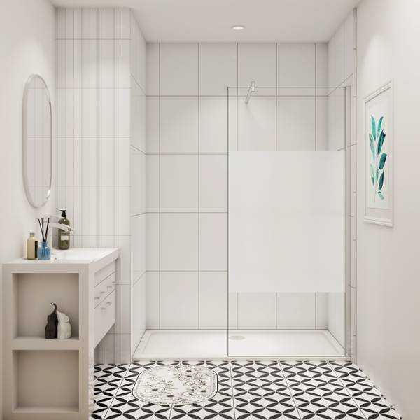 Milchglas Streifen Duschwand Walk-In Grau - Sicherheitsglas - 120 x 200 x 1 cm