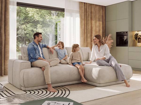 Ecksofa RINA L Beige - Ecke davorstehend rechts - Schlaffunktion davorstehend rechts - Cord - Polyester