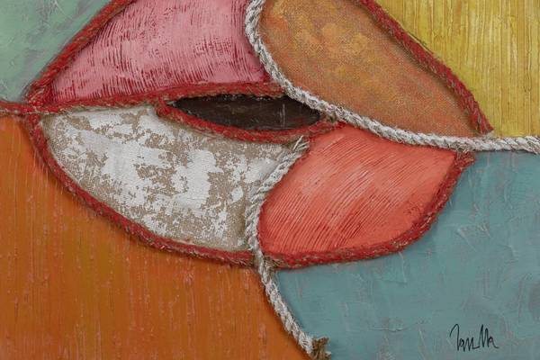 Acrylbild Handgemalt Gesicht Sig Baumwollstoff - 60 x 90 x 3 cm