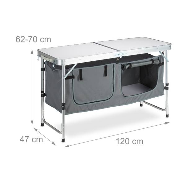 Campingtisch klappbar Grau - Silber - Polyester - Aluminium - 120 x 70 x 47 cm