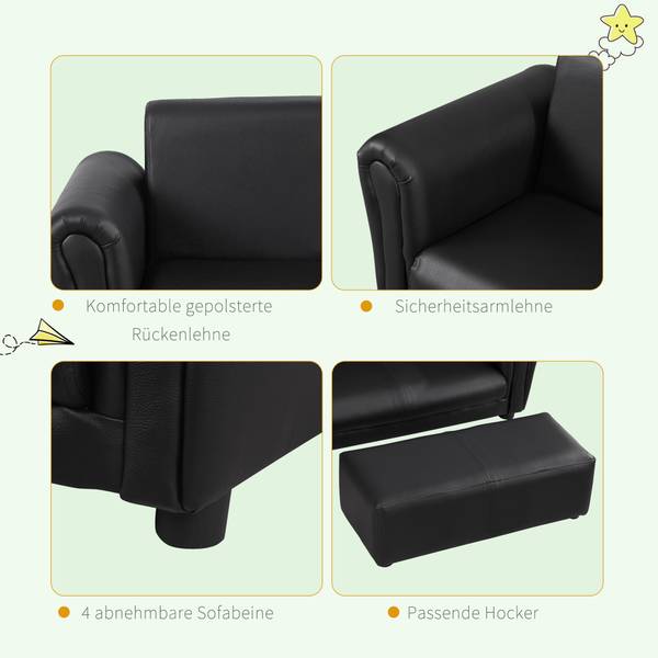 Kindersessel mit Fußhocker 310-005BK Braun - Massivholz - 42 x 41 x 83 cm