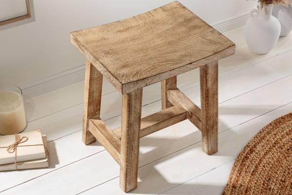 Hocker FINCA Beige - Braun - Weiß - Mango - 40 x 45 x 30 cm