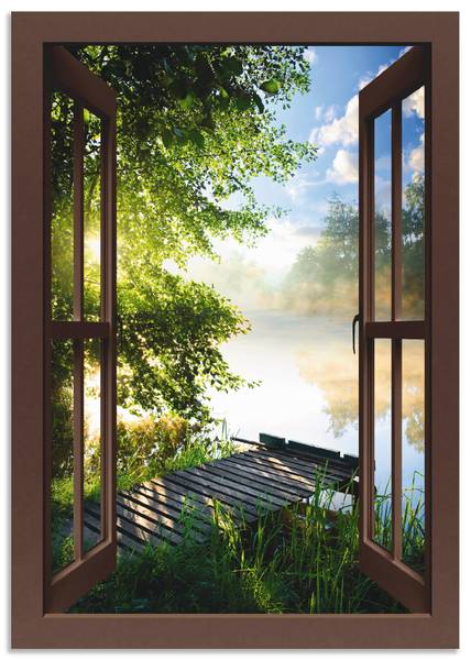 Alubild Fensterblick Angelsteg Braun - 70 x 100 cm