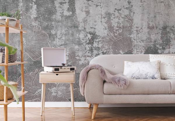 Fotobehang KLAPROZEN Beton Abstractie grijs - 135 x 90 x 90 cm