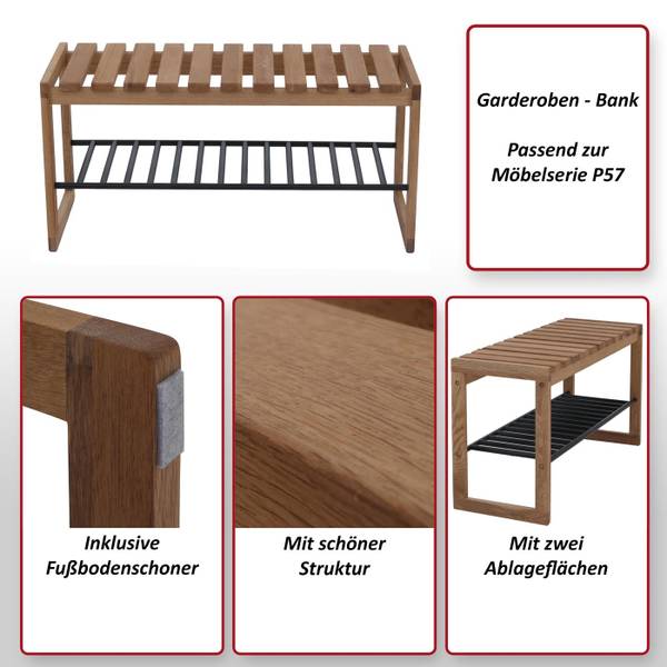 Garderoben-Bank P57 Braun - Eiche - 88 x 45 x 30 cm