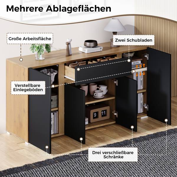 Sideboard Philotes Ⅳ Schwarz - Holzwerkstoff - 140 x 70 x 35 cm