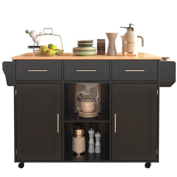 Küchenwagen WoodyZoom Ⅲ Schwarz - Holzwerkstoff - Massivholz - 46 x 92 x 139 cm