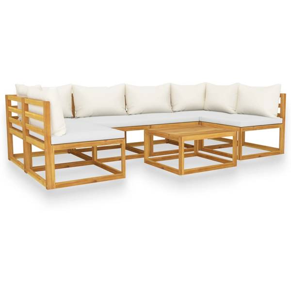 Garten-Lounge-Set 3009697-7 7-teilig Weiß - Polyester - Akazie - 68 x 29 x 68 cm