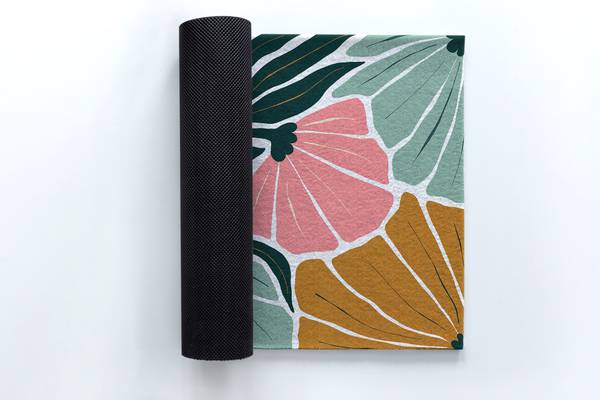 Fußmatte Geometrische Blumen Grün - Polyamid - 90 x 60 x 4 cm