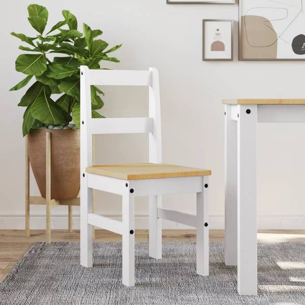 Essstühle 2er Set D9492 Weiß - Massivholz - 90 x 45 x 46 cm