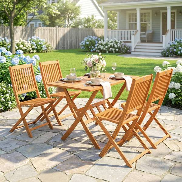 Outdoor Essgruppe 84K-054V90ND Braun - Akazie - 120 x 75 x 70 cm