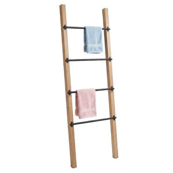 Handtuchleiter 4 Sprossen Holz & Metall Schwarz - Braun - Stahl - 56 x 160 x 5 cm