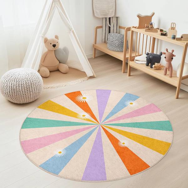 Regenbogen Teppich Rad des Glücks 120 x 120 cm