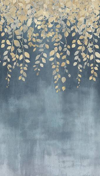 Vliestapete Gilded Bloom Blau - Gelb - Fleece - Vinyl - 159 x 280 x 1 cm