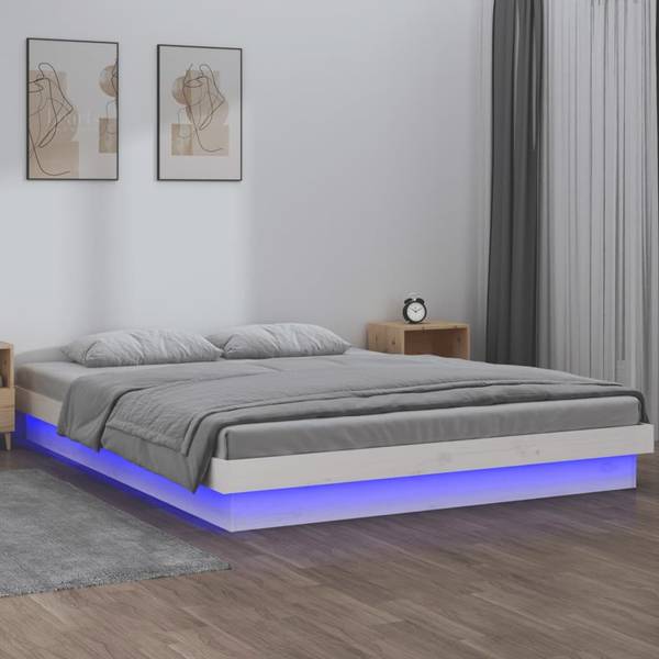 Massivholzbett mit LEDs V945 Weiß - Massivholz - 120 x 200 x 120 cm