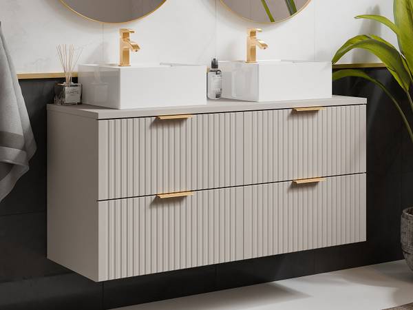 Doppelwaschtisch ZEVARA Beige - Holz teilmassiv - 46 x 57 x 120 cm