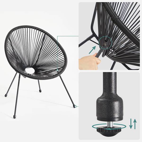 3er-Set Gartenstuhl Schwarz - Metall - 65 x 77 x 64 cm