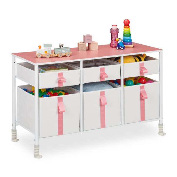 Meuble de rangement enfants 6 tiroirs Rose foncé - Blanc - Polyester - Acier - 100 x 62 x 41 cm