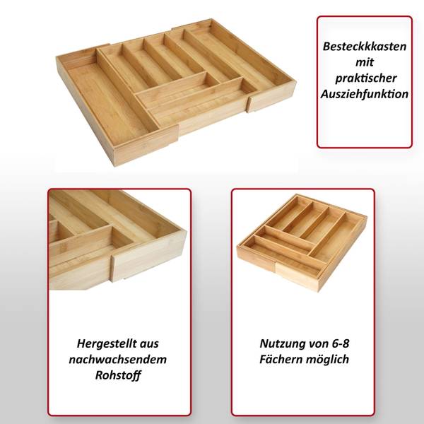 Besteckkasten B20 ausziehbar Braun - Bambus - 58 x 6 x 45 cm