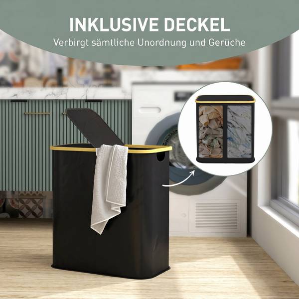 Wäschekorb 850-320V00BK Schwarz - Bambus - 34 x 59 x 54 cm