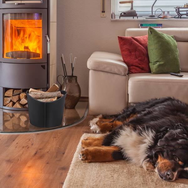 Kaminholzkorb Kunstleder schwarz Schwarz - Papier - Kunststoff - 40 x 32 x 38 cm