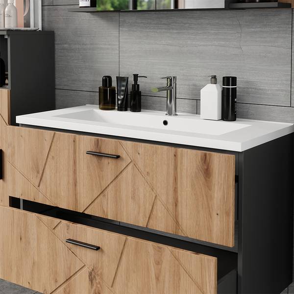 Badkamermeubelset Irma 56322 set van 2 antracietkleurig - eikenhouten look