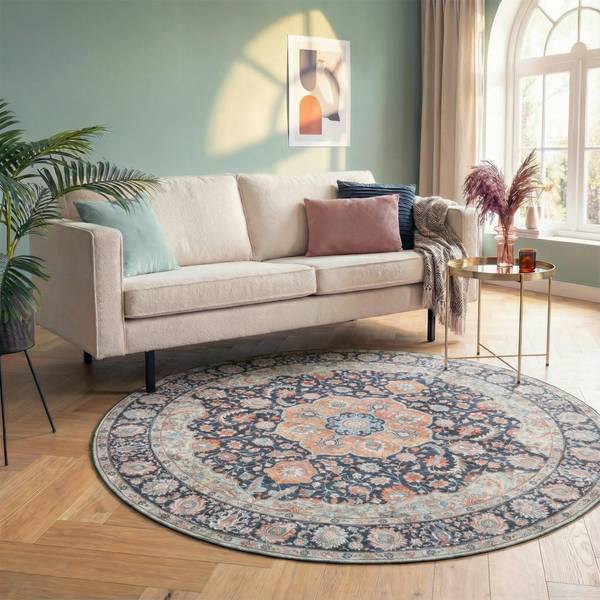 Teppich Imagine Medaillon Blau - Textil - 240 x 1 x 240 cm