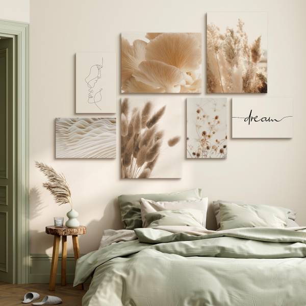 Afbeeldingen NatuurBOHO Stijl Set Van 7 beige - zwart - bruin - grijs - wit - linnen - 110 x 80 x 80 cm