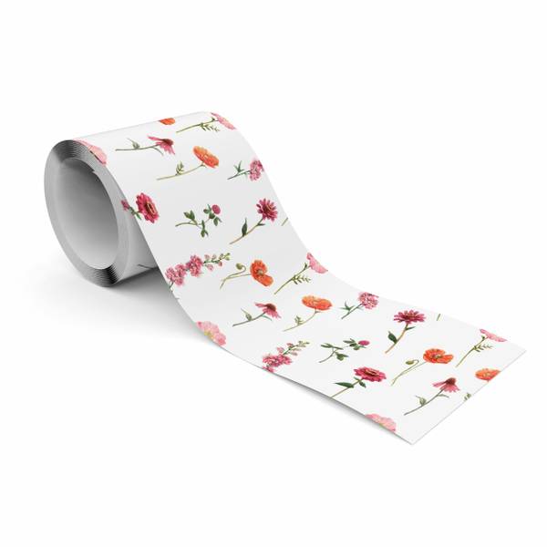 Tapetenbordüre Blumen Blätter Pflanzen Grün - Rot - Weiß - Fleece - 10 x 300 x 300 cm