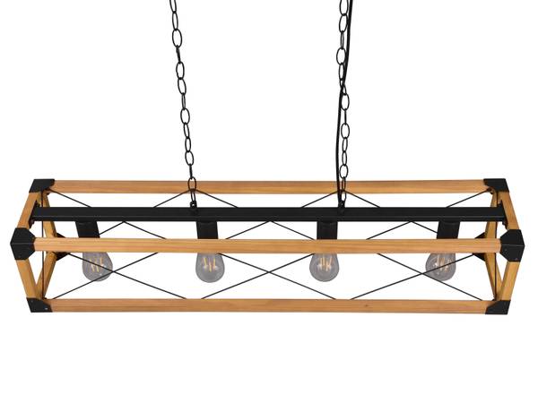 Balken Pendelleuchte 4flammig Holzbalken Schwarz - Braun - Eisen - 100 x 150 x 20 cm