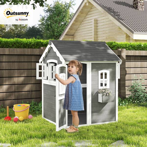 Outsunny Spielhaus Kinder 345-026V01GY Grau - Holzwerkstoff - 105 x 137 x 110 cm