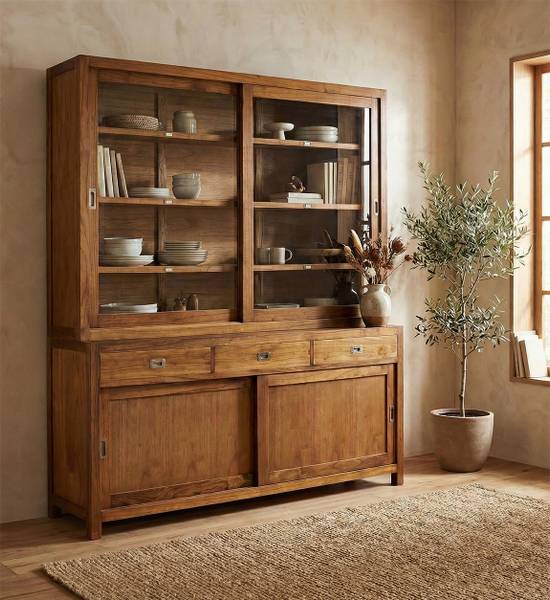Standvitrine Star VI Braun - Holz teilmassiv - 180 x 125 x 40 cm