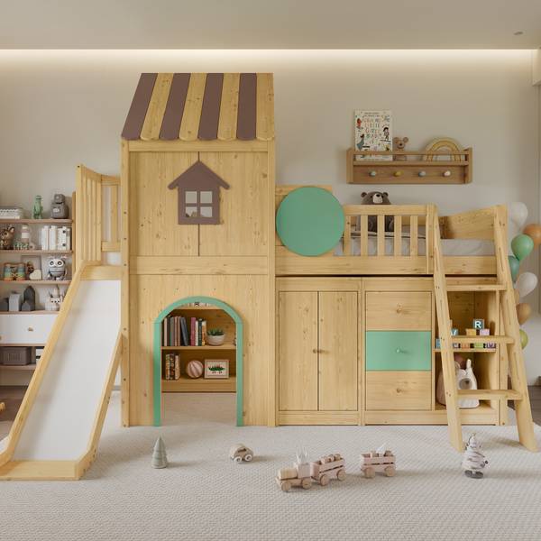 Hochbett FunyHomey Ⅰ Braun - Kiefer - 178 x 212 x 249 cm