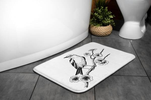 Badteppich Vogel in einem Baum Weiß - Polyester - 75 x 45 x 75 cm
