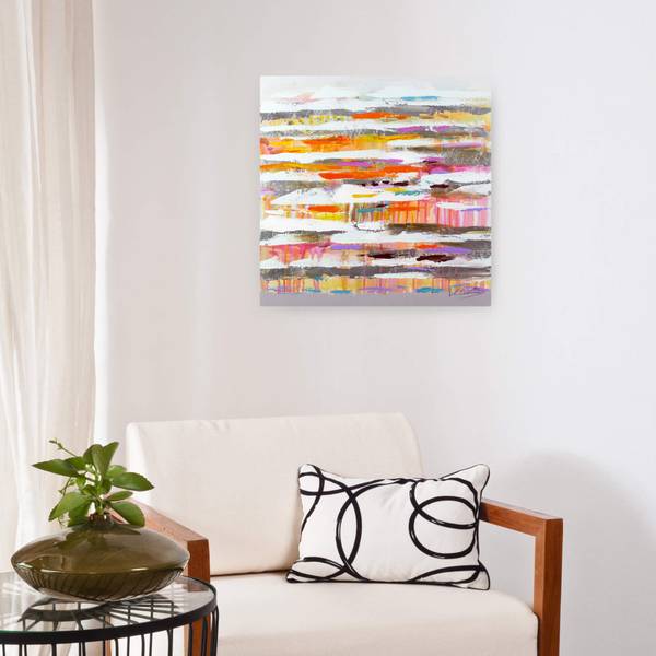 Acrylbild Handgemalt Nonfigurativ Aq Orange - Baumwollstoff - 60 x 60 x 4 cm