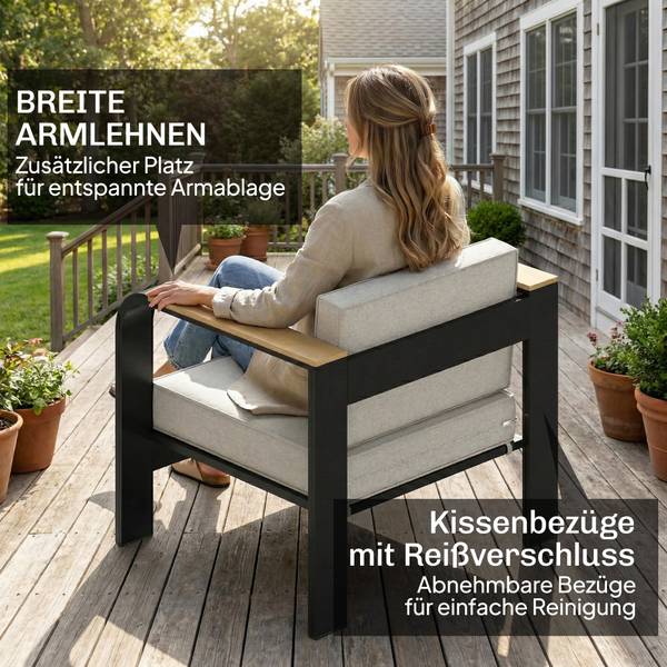 Gartenmöbel-Set 84K-023V00BG Beige - Aluminium - 138 x 62 x 70 cm