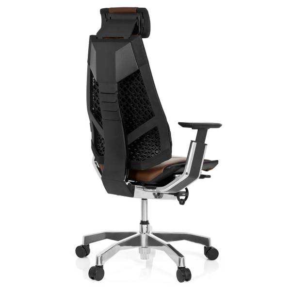 Bürostuhl GENIDIA PRO Schwarz - Braun - Höhe: 119 cm - Echtleder - Textil