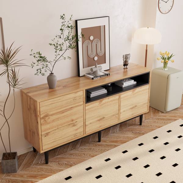 Sideboard Natur Ⅲ Beige - Stahl - 35 x 76 x 160 cm