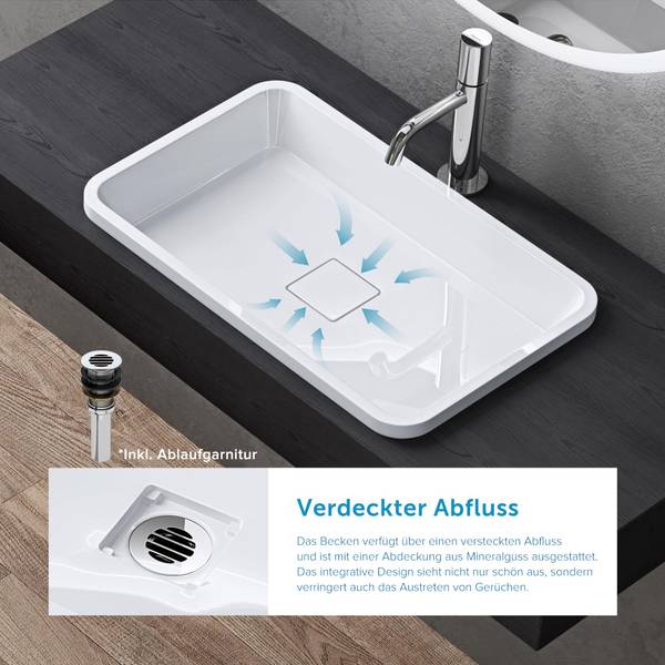 Waschbecken Col104W-600 Hochglanz Weiß - 38 x 12 x 60 cm