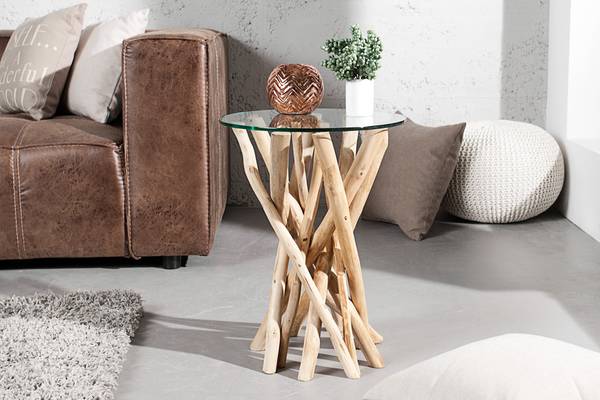 Beistelltisch DRIFTWOOD Braun - Teakholz - Sicherheitsglas - 40 x 50 x 40 cm