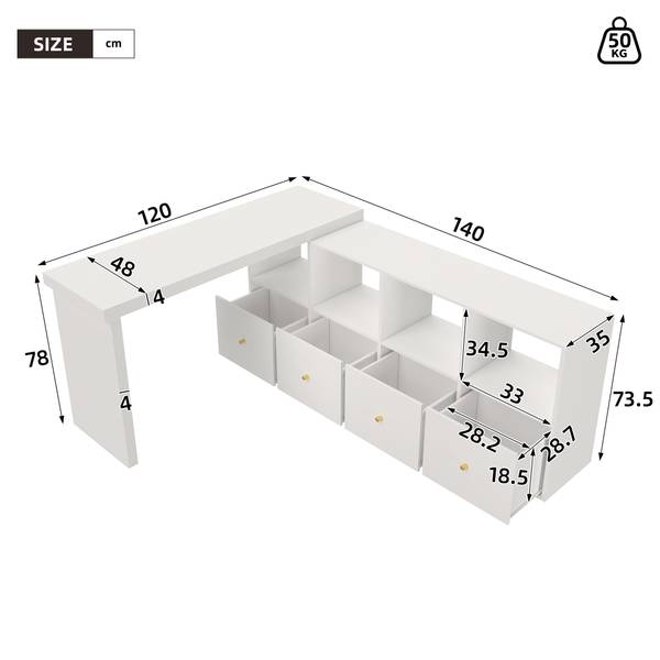 Hoekbureau CHANGLucy wit - plaatmateriaal op houtbasis - 140 x 78 x 120 cm
