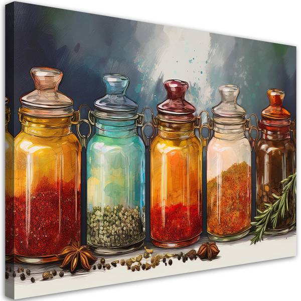 Wandbild gewürze und kräuter in flaschen 60 x 40 cm