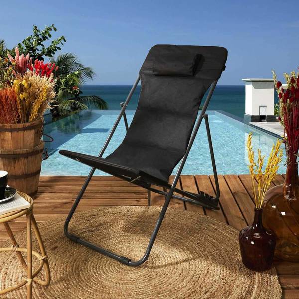 Transat en métal pliant Corfou Noir Noir - Métal - 82 x 93 x 56 cm