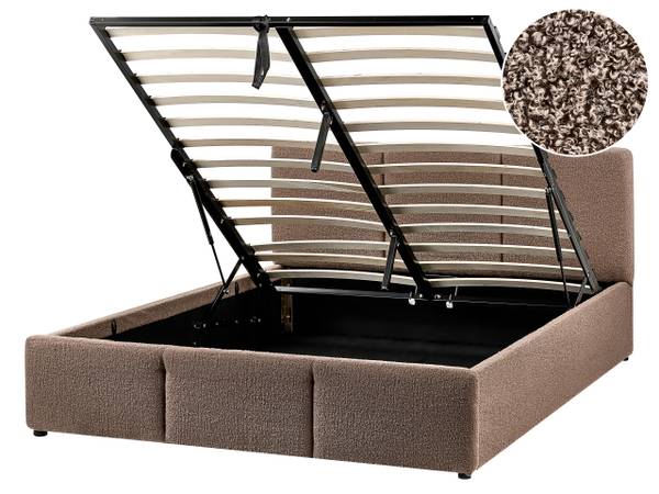 Lit double BOUSSE Beige - Gris - Fibres naturelles - 151 x 79 x 219 cm