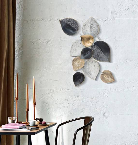 Wanddekoration Half Leaf B Metall - 6 x 40 x 63 cm