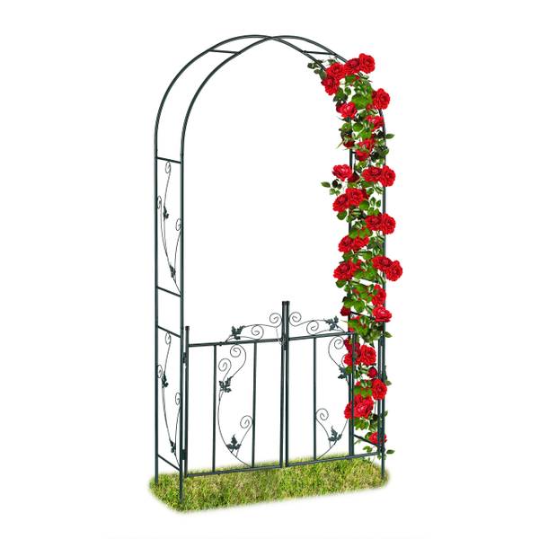 Arche de rosiers avec porte Vert - Fer - 114 x 230 x 37 cm